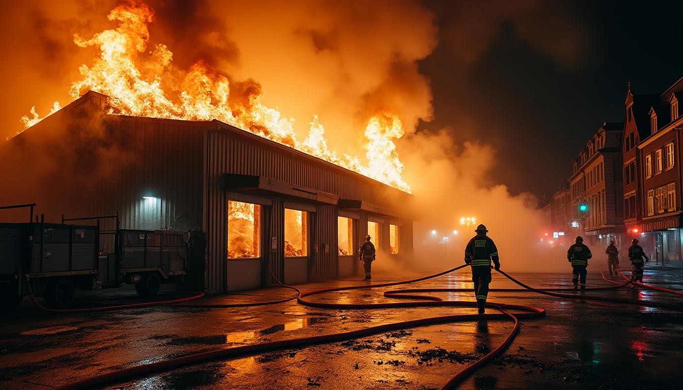 un violent incendie a détruit un entrepôt spécialisé en plomberie à louvigné-de-bais, causant d'importants dégâts et mobilisant les secours.