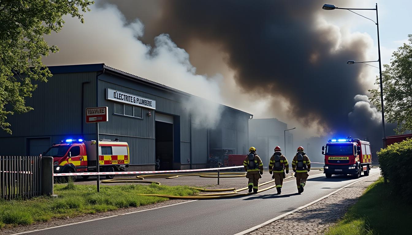 un violent incendie a détruit une entreprise d'électricité et plomberie dans le finistère, causant d'importants dégâts et mobilisant les secours.